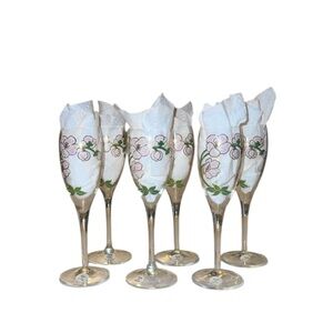 Perrier Jouët Art Nouveau French Hand Painted Floral Champagne Flutes Set of 6‎